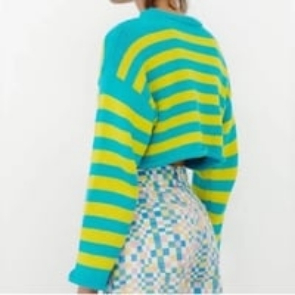 Zara Striped Distressed Knit Cropped Sweater Size: Small - Picture 3 of 7